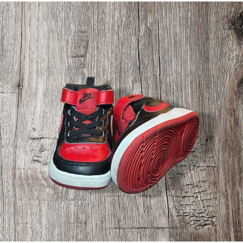 Nike Court Borough Bred Hi Top Sneaker CD7784-003 Red Black Straps Toddler 6C